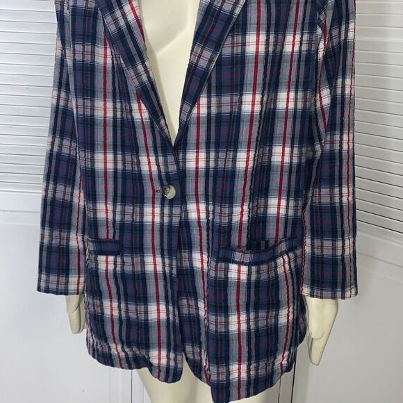 Vintage Main Street Blues Oversized Cotton Plaid Blazer Size B2 - Picture 6 of 14